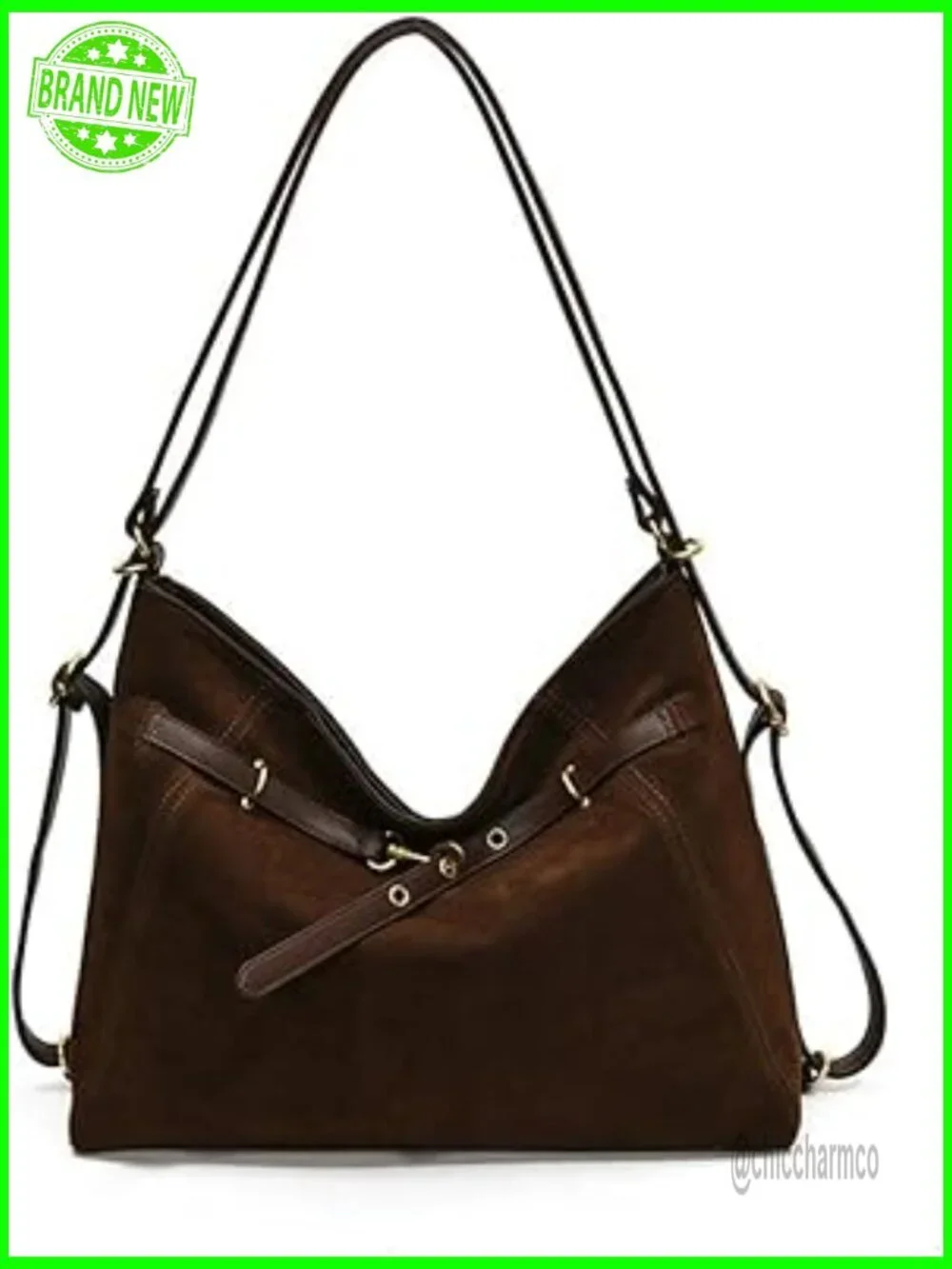 Large Convertible Suede Tote Backpack, Adjustable Strap, Magnetic Closure